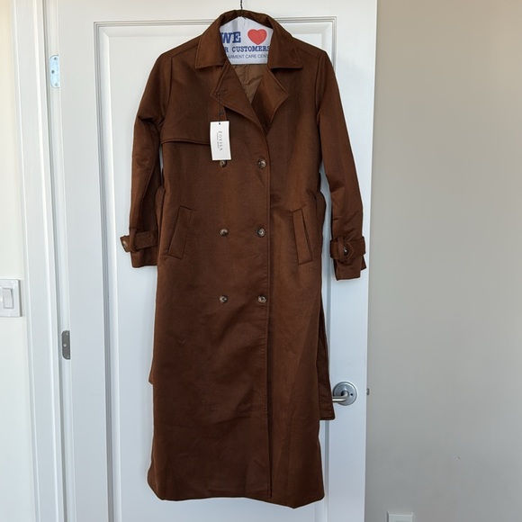 Brand new Edyisa mocha faux suede trench in size medium - Picture 3 of 4